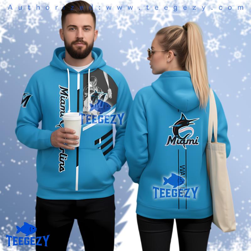Miami Marlins Blue Walk Up Baseball 3D Hoodie Youth Miami Marlins Blue Walk Up Baseball 3D Hoodie Youth