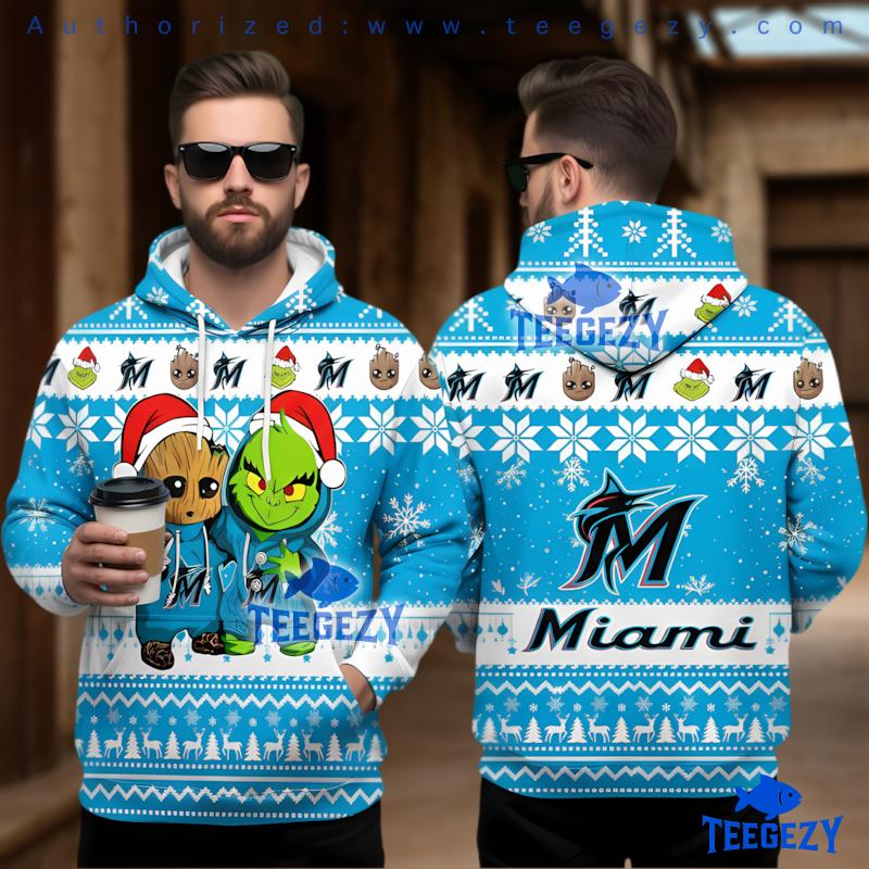 Miami Marlins Christmas Grinch Groot Ugly 3D Hoodie Zipper Miami Marlins Christmas Grinch Groot Ugly 3D Hoodie Zipper