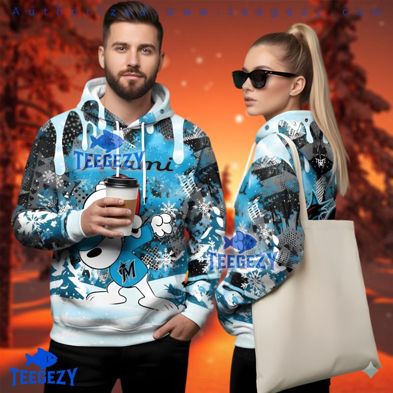 Miami Marlins Snoopy Dabbing Christmas 3D Hoodie Youth Miami Marlins Snoopy Dabbing Christmas 3D Hoodie Youth