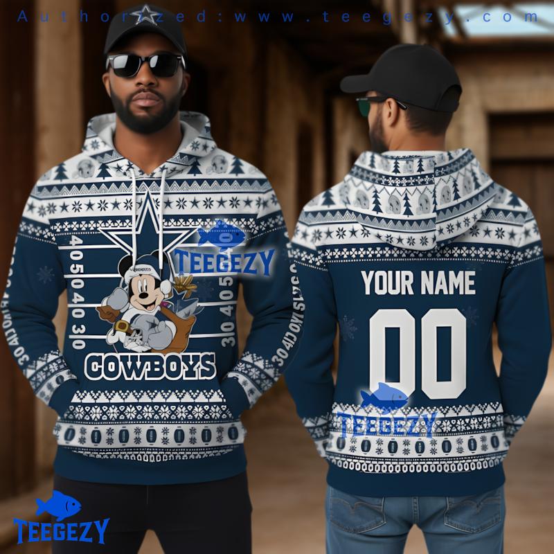 Personalized Dallas Cowboys Disney Mickey Santa All Over Print 3D Hoodie