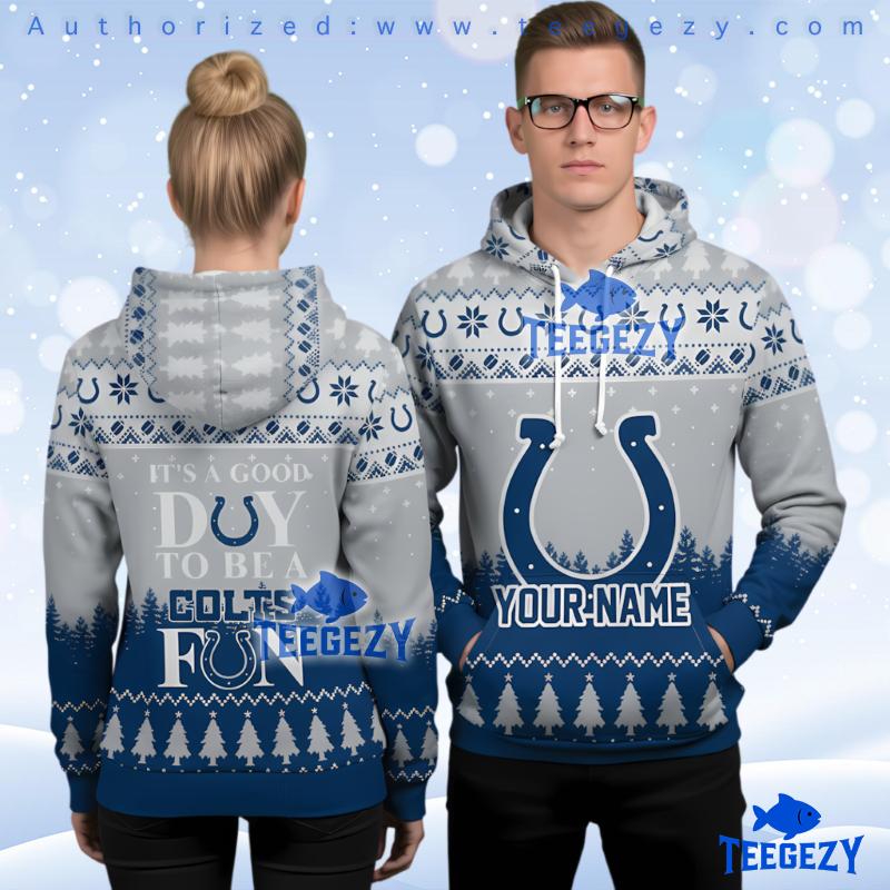 Personalized Indianapolis Colts Horseshoe Ugly Christmas 3D Print Hoodie Personalized Indianapolis Colts Horseshoe Ugly Christmas 3D Print Hoodie