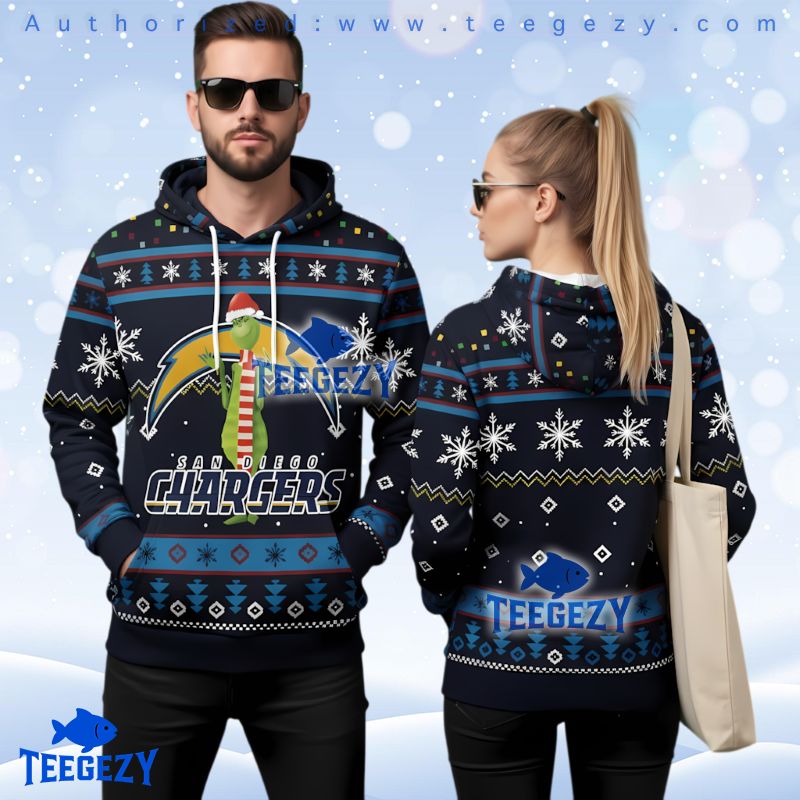 San Diego Chargers Navy Blue Grinchmas Holiday 3D Hoodie