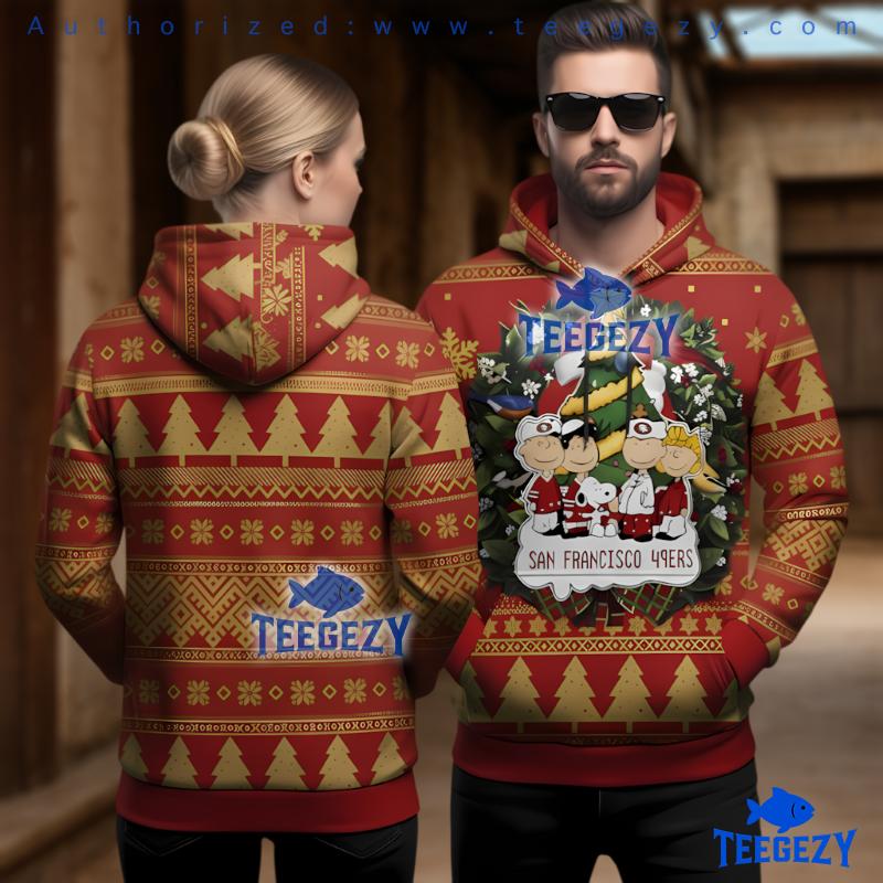 San Francisco 49Ers Charlie Brown Christmas Wreath Ugly Christmas 3D Hoodie San Francisco 49Ers Charlie Brown Christmas Wreath Ugly Christmas 3D Hoodie