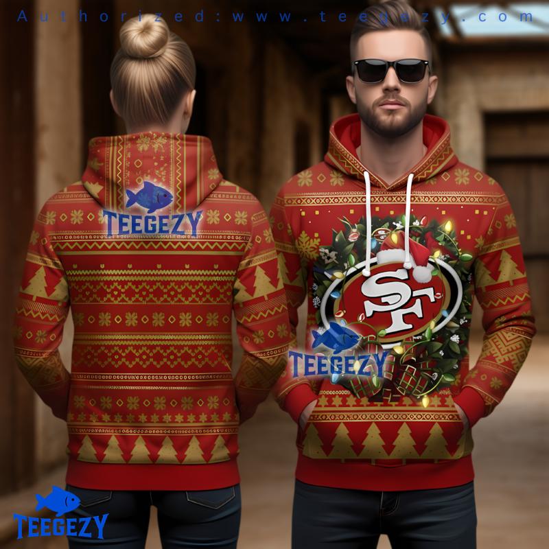 San Francisco 49Ers Christmas Wreath Light Up Ugly 3D Hoodie San Francisco 49Ers Christmas Wreath Light Up Ugly 3D Hoodie