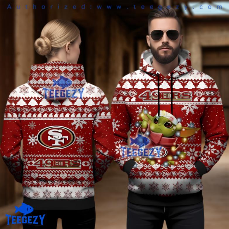 San Francisco 49Ers Star Wars Grogu Festive Chrismtas Ugly 3D Hoodie San Francisco 49Ers Star Wars Grogu Festive Chrismtas Ugly 3D Hoodie
