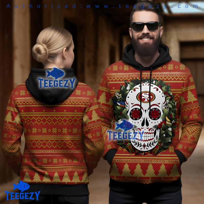San Francisco 49Ers Sugar Skull Floral Ugly Christmas Hoodie 3D Print San Francisco 49Ers Sugar Skull Floral Ugly Christmas Hoodie 3D Print