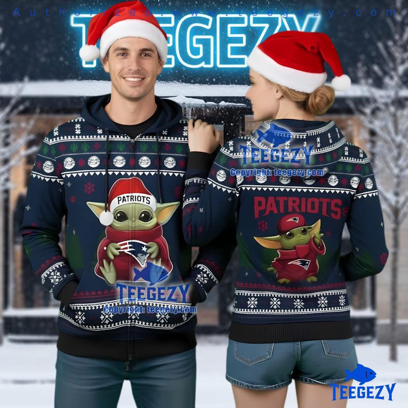 New England Patriots Baby Yoda Ugly Christmas 3D Hoodie Star Wars Gift New England Patriots Baby Yoda Ugly Christmas 3D Hoodie Star Wars Gift