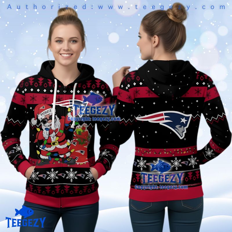 New England Patriots Cool Santa Ugly Christmas 3D Zip Up Hoodie