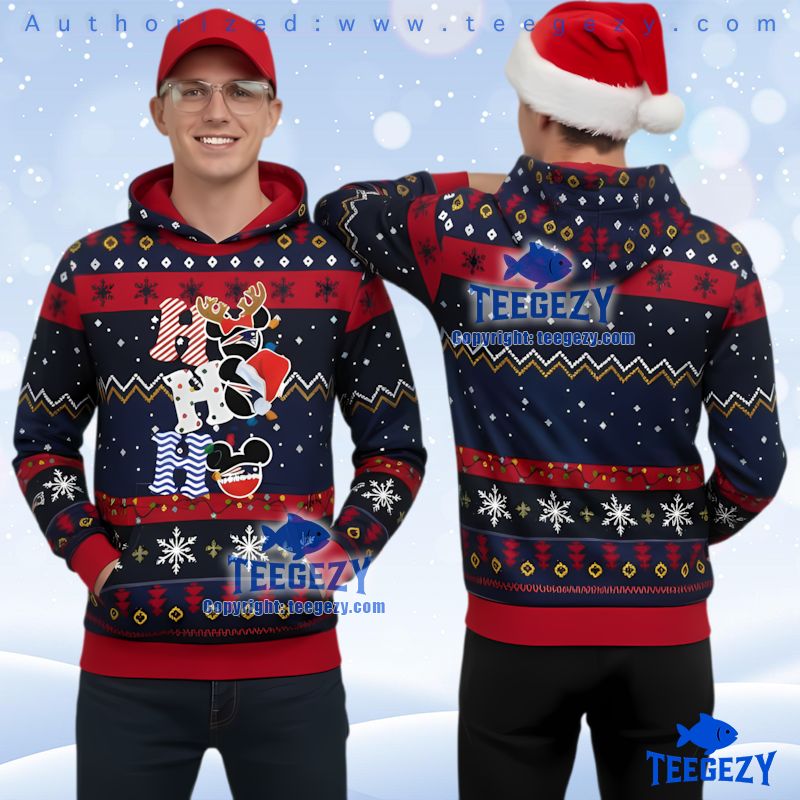 New England Patriots Disney Mickey Christmas 3D Print Ugly Hoodie