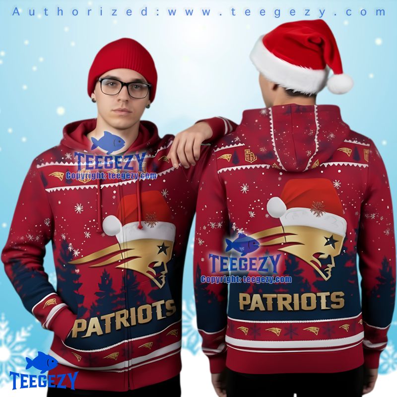 New England Patriots Festive 3D Ugly Christmas Hoodie Outfit