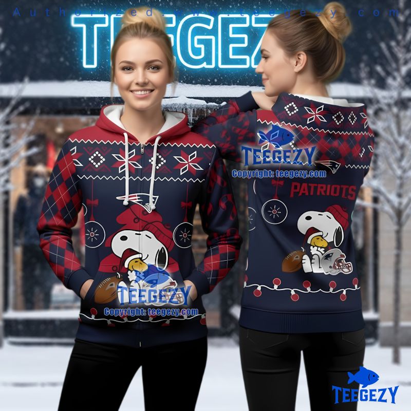 New England Patriots Festive Snoopy Woodstock Christmas 3D Zip Up Hoodie New England Patriots Festive Snoopy Woodstock Christmas 3D Zip Up Hoodie