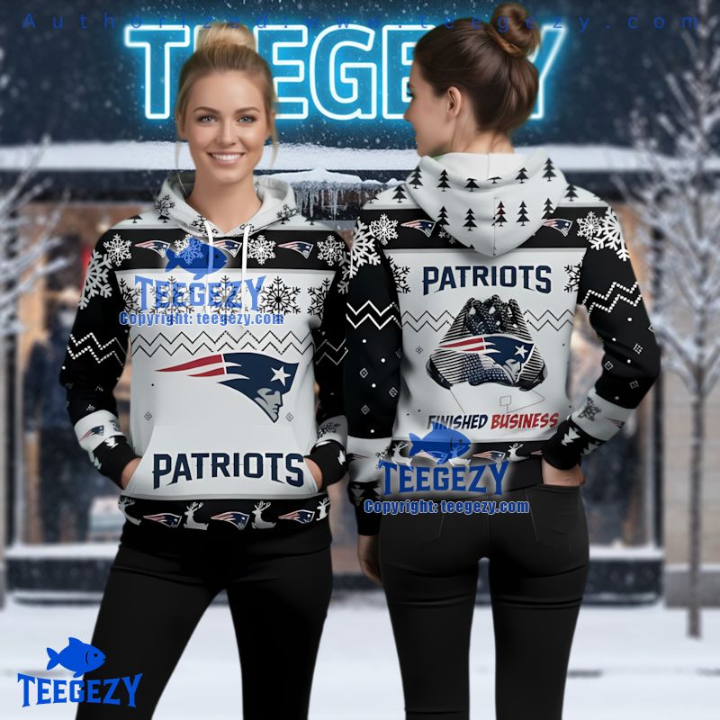 New England Patriots Finished Business Logo Ugly Christmas 3D Hoodie New England Patriots Finished Business Logo Ugly Christmas 3D Hoodie