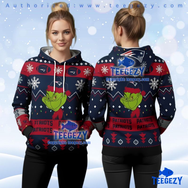 New England Patriots Funny Grinchmas Ugly Christmas 3D Hoodie