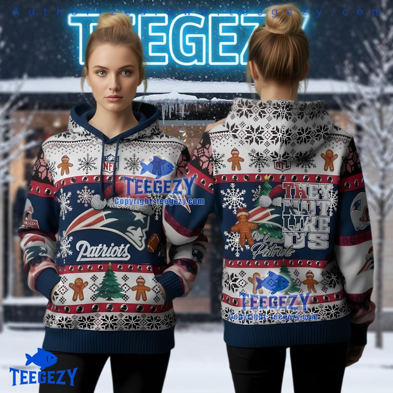 New England Patriots Gingerbread Man Ugly Christmas 3D Hoodie New England Patriots Gingerbread Man Ugly Christmas 3D Hoodie