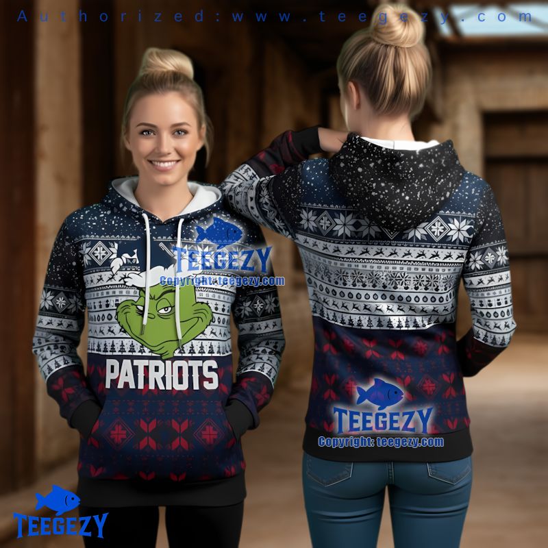 New England Patriots Grinch Face Ugly Christmas 3D Hoodie Holiday