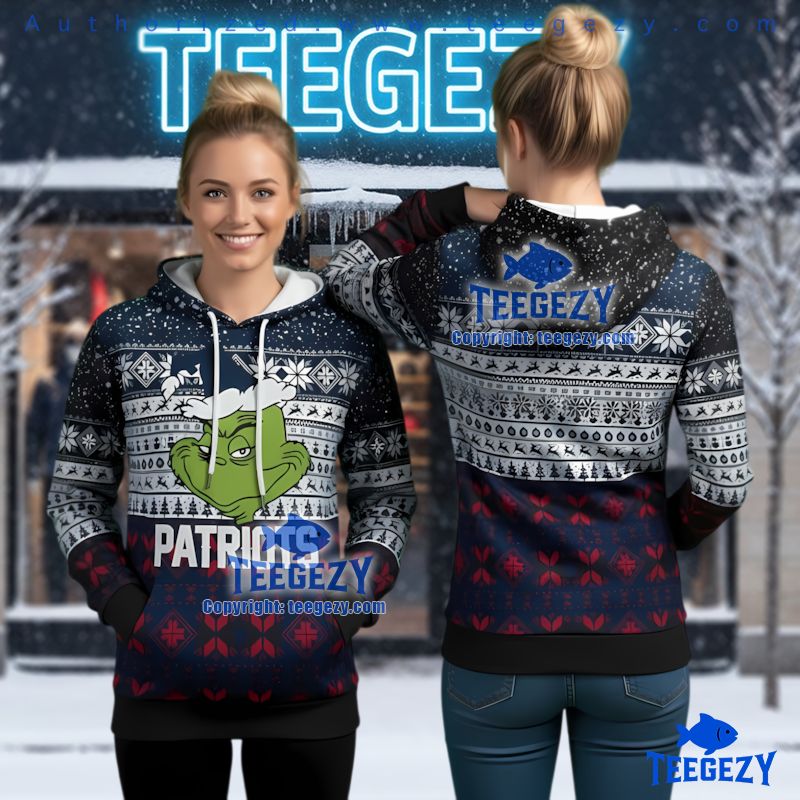 New England Patriots Grinch Face Ugly Christmas 3D Hoodie Holiday New England Patriots Grinch Face Ugly Christmas 3D Hoodie Holiday