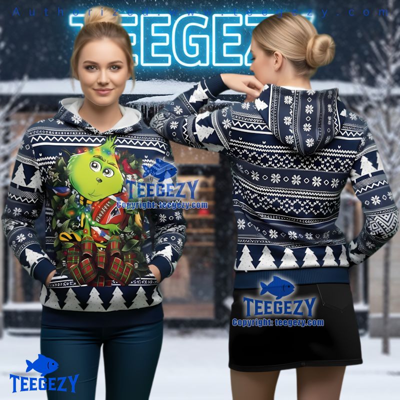 New England Patriots Grinch Hug Ugly Christmas 3D Hoodie Blue White New England Patriots Grinch Hug Ugly Christmas 3D Hoodie Blue White