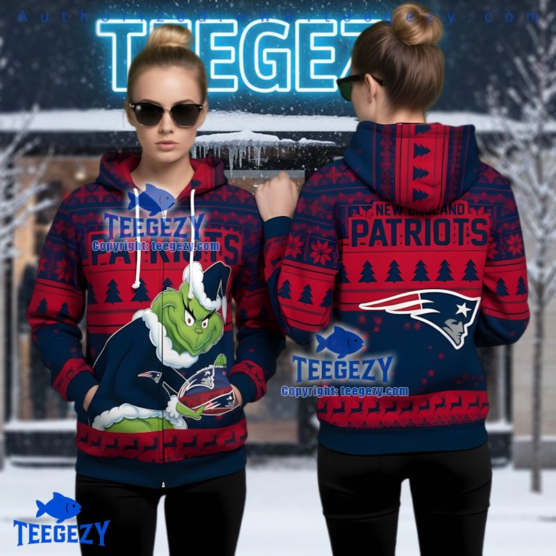 New England Patriots Grinch Santa Blue Red Ugly Christmas 3D Hoodie New England Patriots Grinch Santa Blue Red Ugly Christmas 3D Hoodie
