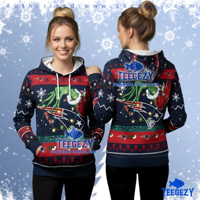 New England Patriots Grinch Stealing Lights Ugly Christmas 3D Hoodie