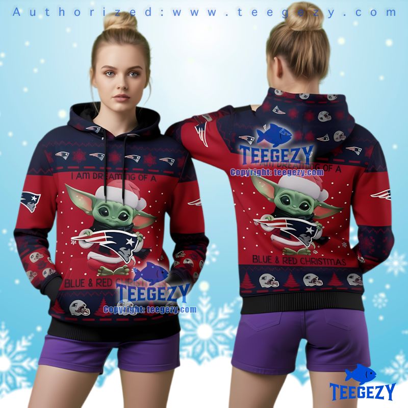 New England Patriots Grogu Baby Yoda Ugly Christmas 3D Hoodie