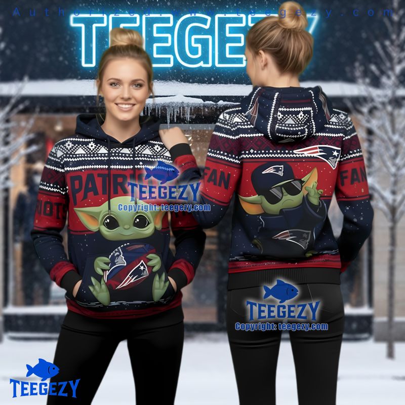 New England Patriots Grogu Football Fan Ugly Christmas 3D Hoodie New England Patriots Grogu Football Fan Ugly Christmas 3D Hoodie