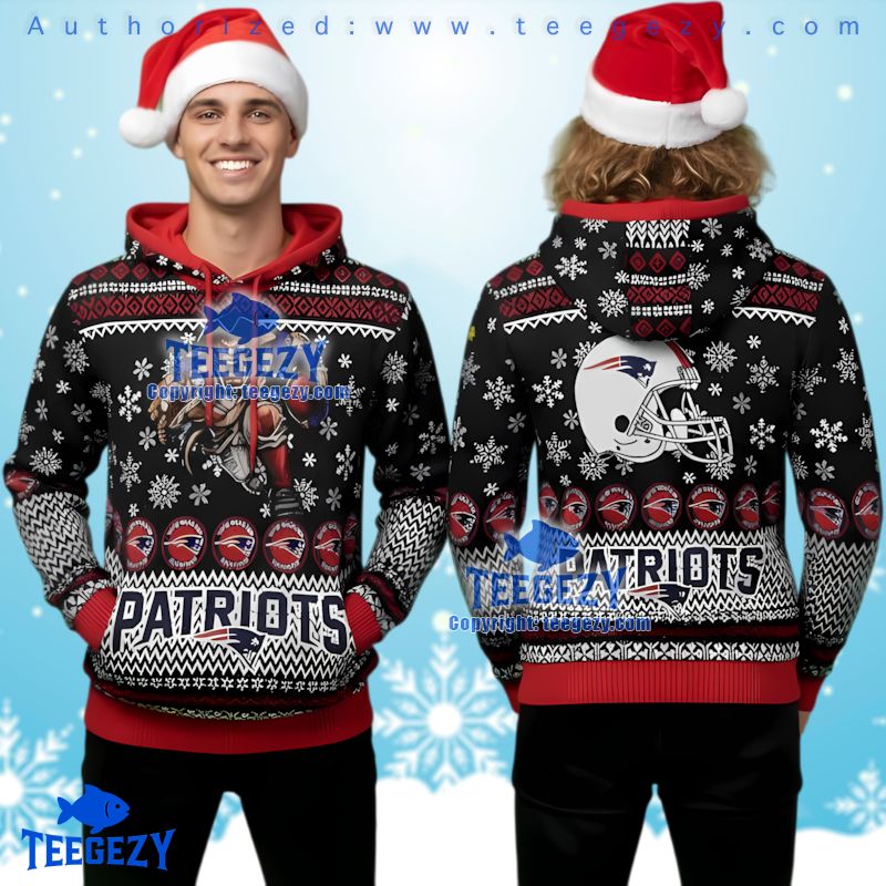 New England Patriots Helmet Pattern Ugly Christmas 3D Hoodie
