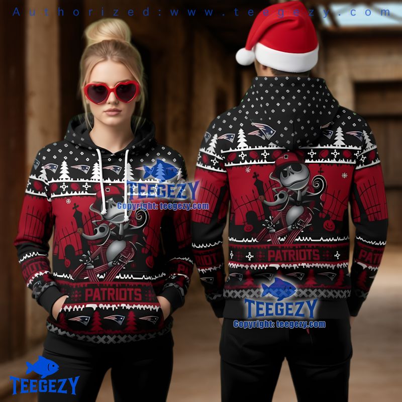 New England Patriots Jack And Zero Red Black Ugly Christmas 3D Hoodie