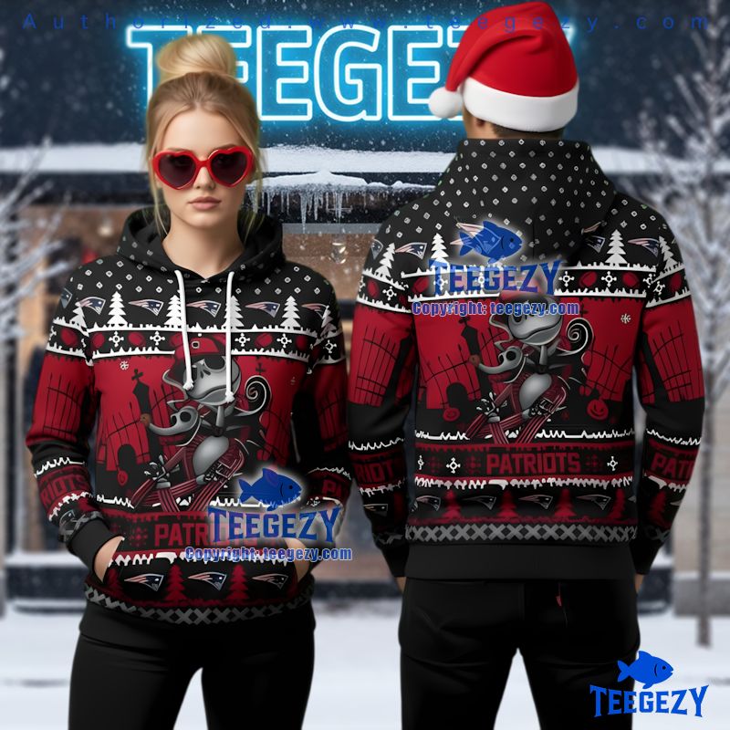New England Patriots Jack And Zero Red Black Ugly Christmas 3D Hoodie New England Patriots Jack And Zero Red Black Ugly Christmas 3D Hoodie