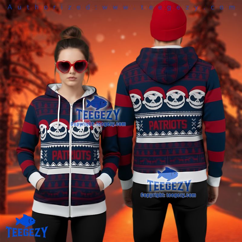 New England Patriots Jack Skellington Pattern Ugly Christmas 3D Hoodie