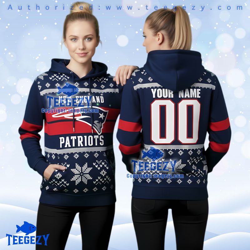 New England Patriots Personalized Winter Snowflakes Ugly Christmas 3D Hoodie
