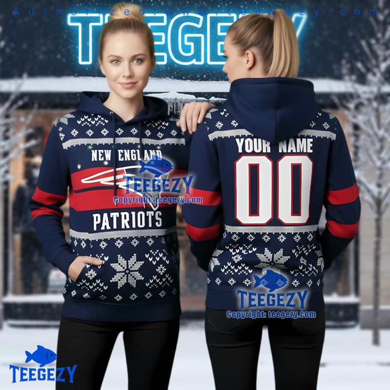 New England Patriots Personalized Winter Snowflakes Ugly Christmas 3D Hoodie New England Patriots Personalized Winter Snowflakes Ugly Christmas 3D Hoodie