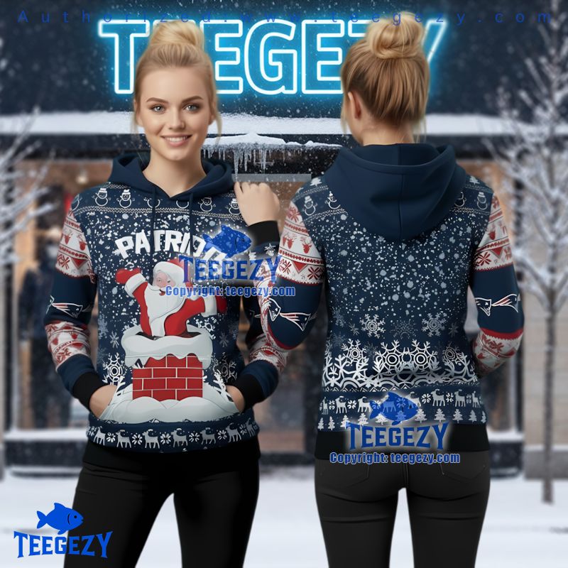 New England Patriots Santa Claus Chimney Ugly Christmas 3D Hoodie New England Patriots Santa Claus Chimney Ugly Christmas 3D Hoodie