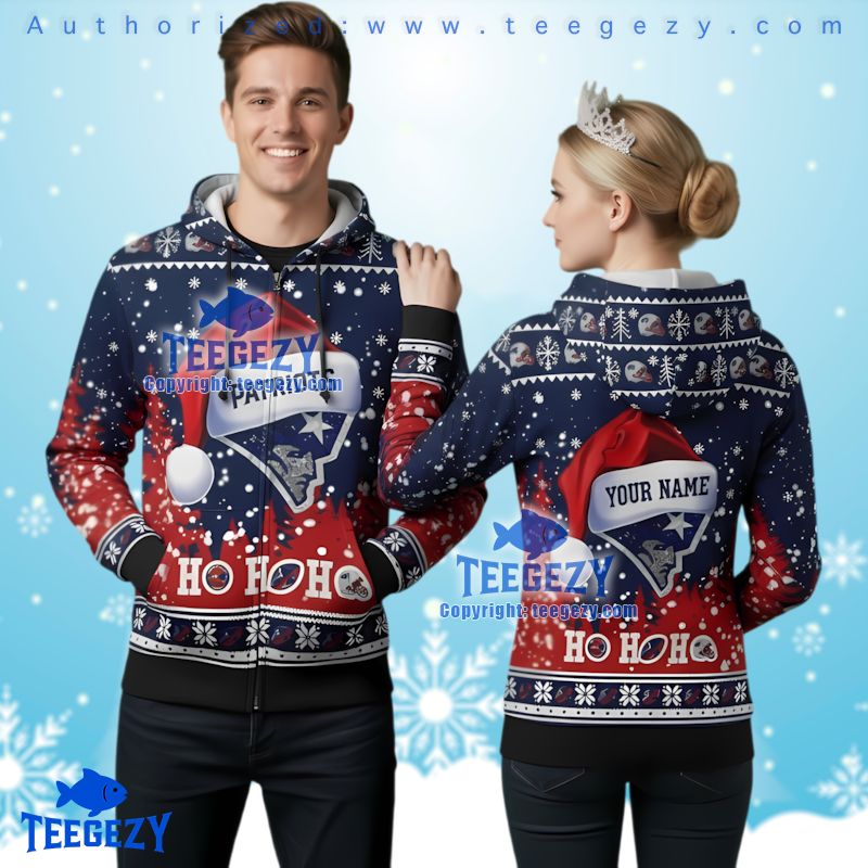 New England Patriots Santa Hat Ho Ho Ho Ugly Christmas 3D Hoodie