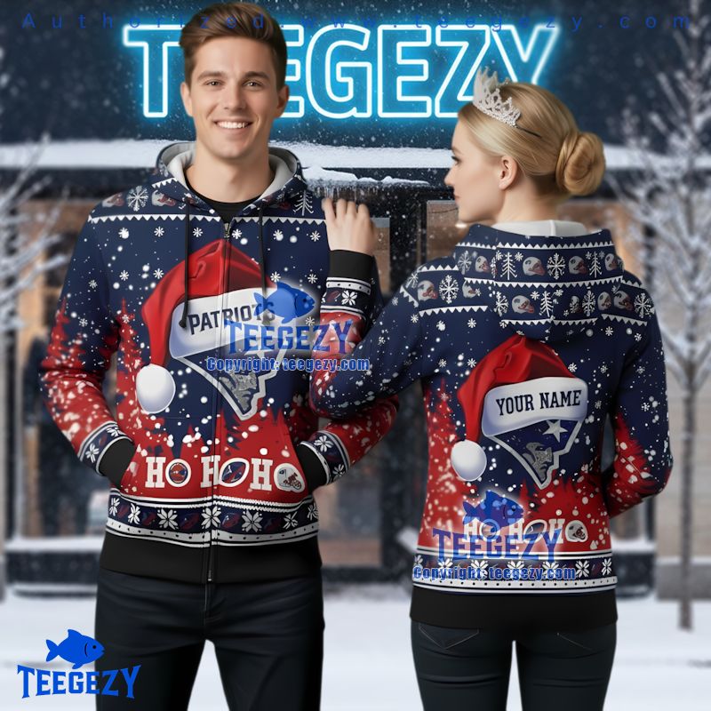 New England Patriots Santa Hat Ho Ho Ho Ugly Christmas 3D Hoodie New England Patriots Santa Hat Ho Ho Ho Ugly Christmas 3D Hoodie