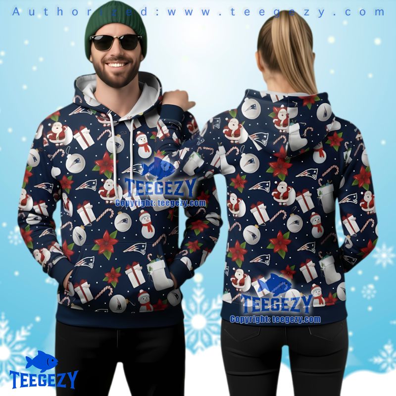New England Patriots Santa Snowman Ugly Christmas 3D Hoodie All Over Print