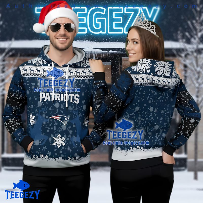 New England Patriots Snowfall Ugly Christmas 3D Hoodie Holiday New England Patriots Snowfall Ugly Christmas 3D Hoodie Holiday