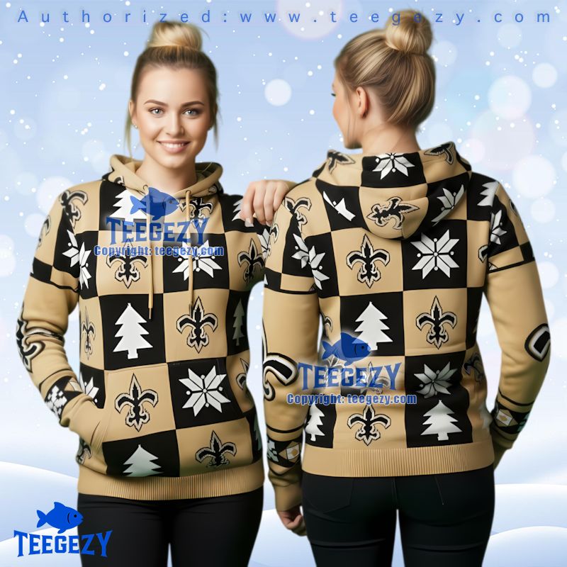 New Orleans Saints Checkerboard Snowflake Ugly Christmas 3D Hoodie
