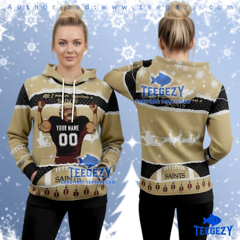 New Orleans Saints Custom Name Number Ugly Christmas 3D Hoodie