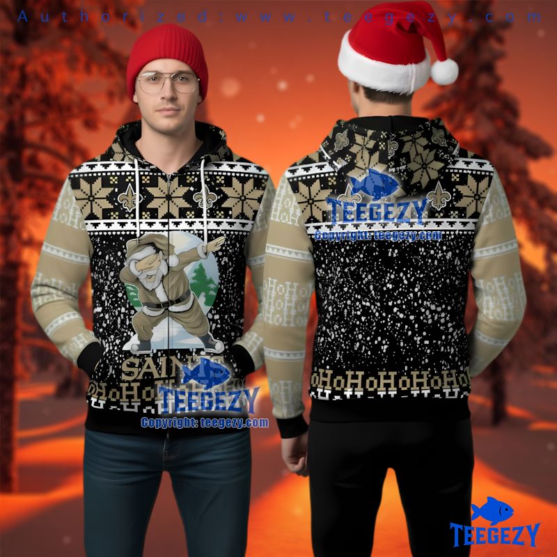 New Orleans Saints Dabbing Santa Ugly Christmas 3D Zip Up Hoodie