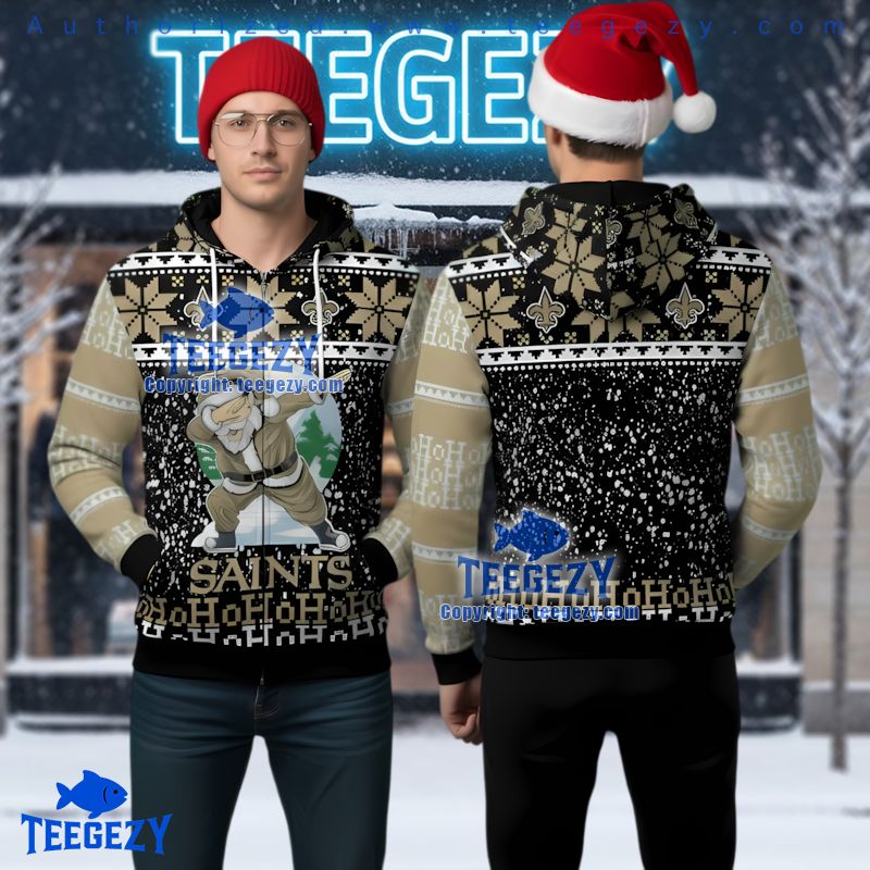 New Orleans Saints Dabbing Santa Ugly Christmas 3D Zip Up Hoodie New Orleans Saints Dabbing Santa Ugly Christmas 3D Zip Up Hoodie
