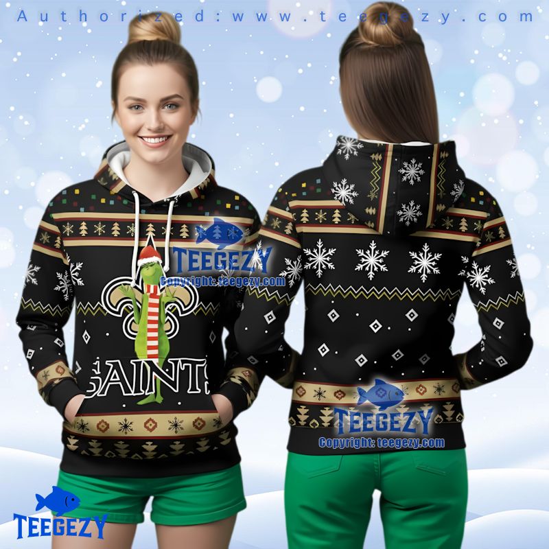 New Orleans Saints Festive Grinch Christmas Ugly 3D Hoodie