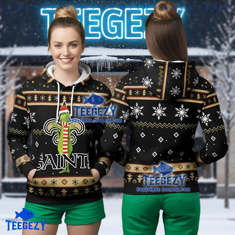 New Orleans Saints Festive Grinch Christmas Ugly 3D Hoodie New Orleans Saints Festive Grinch Christmas Ugly 3D Hoodie