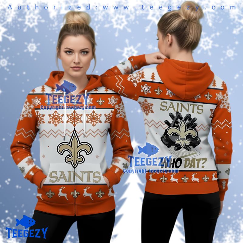 New Orleans Saints Festive Orange White Ugly Christmas Hoodie
