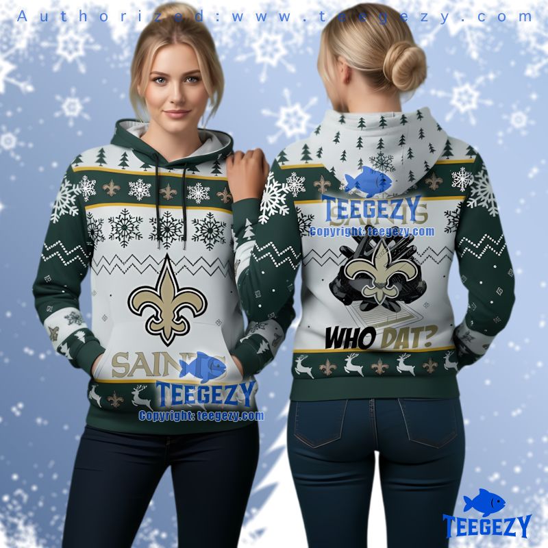New Orleans Saints Green White Ugly Christmas 3D Hoodie Who Dat