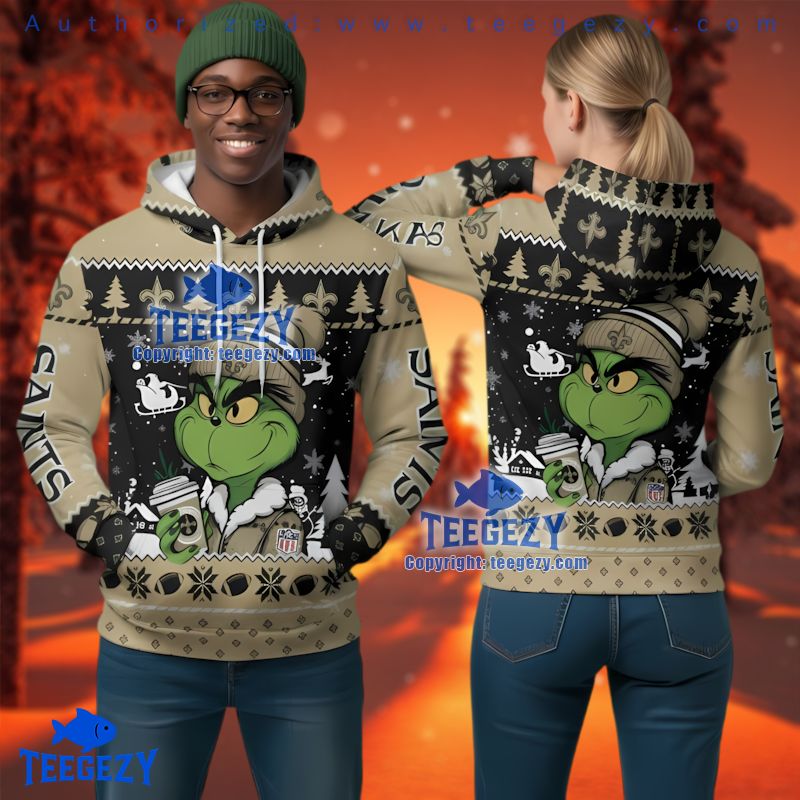 New Orleans Saints Grinch Coffee Merry Christmas Ugly 3D Hoodie