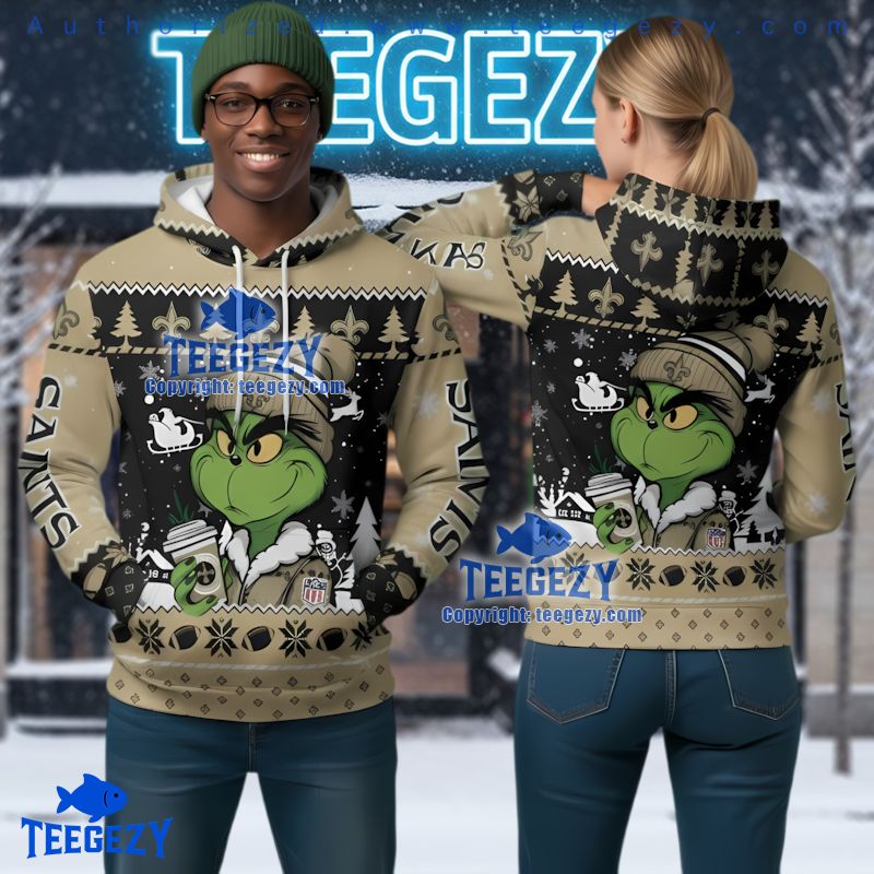 New Orleans Saints Grinch Coffee Merry Christmas Ugly 3D Hoodie New Orleans Saints Grinch Coffee Merry Christmas Ugly 3D Hoodie