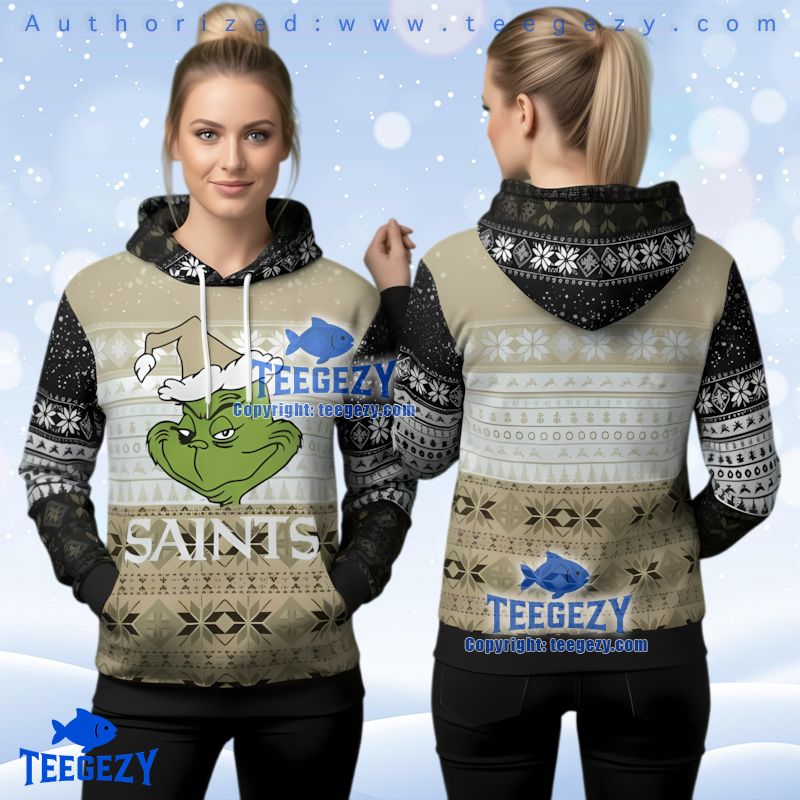 New Orleans Saints Grinch Face Ugly Christmas 3D Hoodie Fan Gift