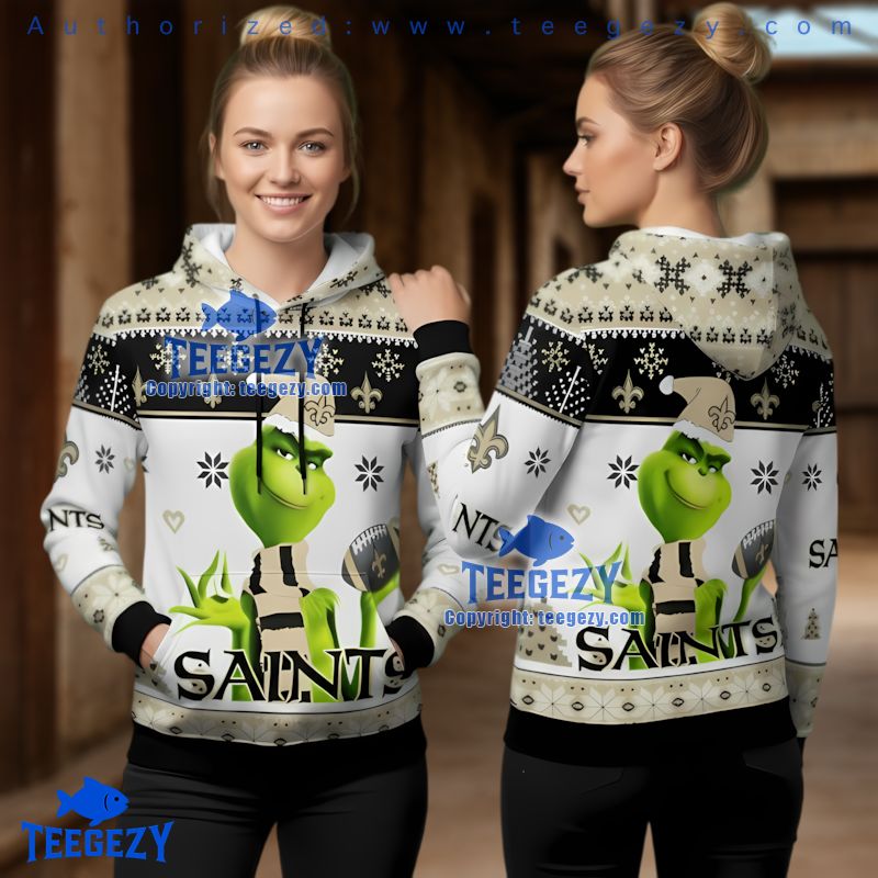 New Orleans Saints Grinch Santa Hat White Black Ugly 3D Hoodie