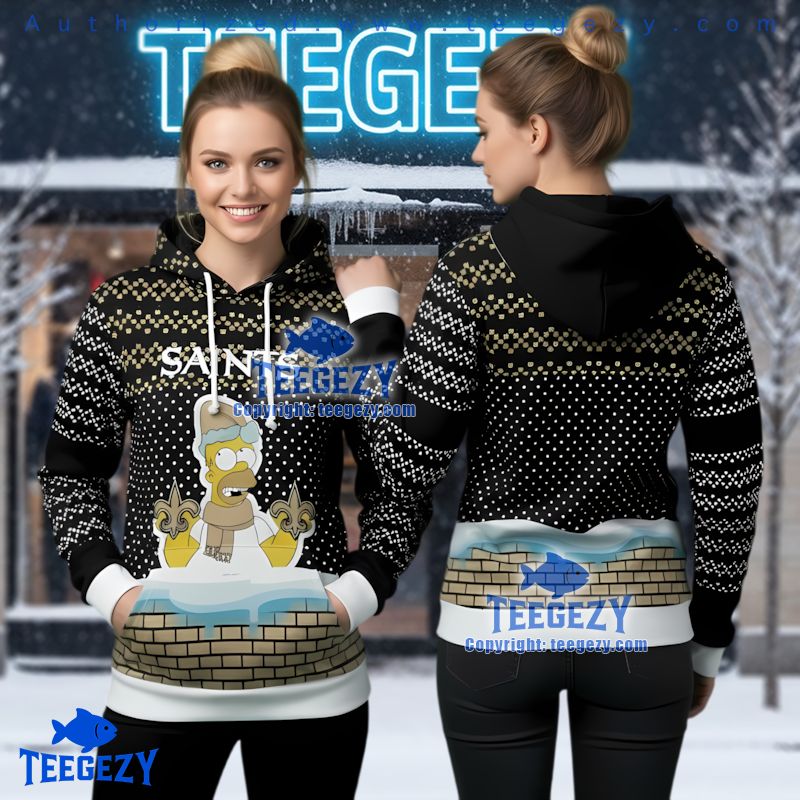 New Orleans Saints Homer Simpson Ugly Christmas 3D Hoodie New Orleans Saints Homer Simpson Ugly Christmas 3D Hoodie