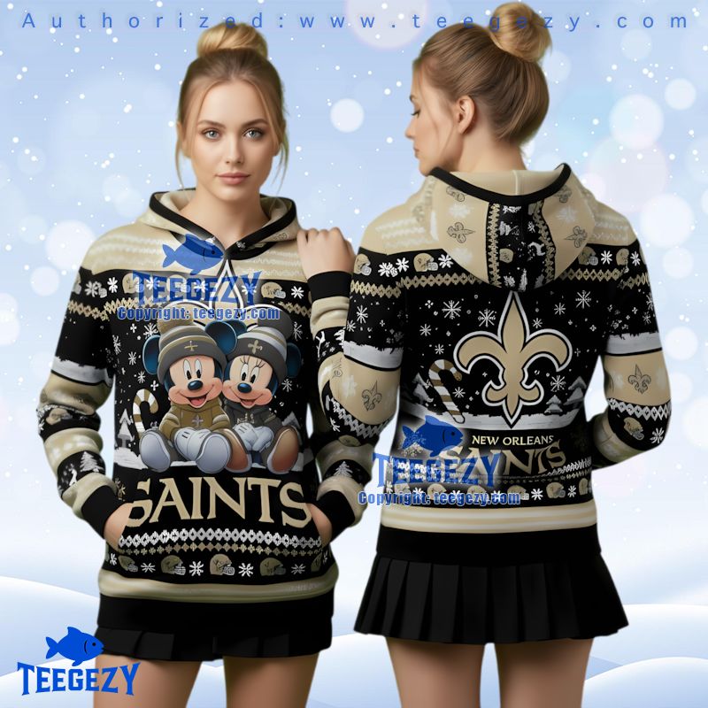 New Orleans Saints Mickey Minnie Mouse Ugly Christmas 3D Hoodie